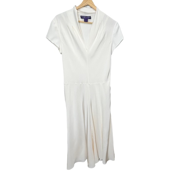 Ralph Lauren Collection Purple Label Cream Silk Fluted Dress Size 12 - Picture 2 of 12